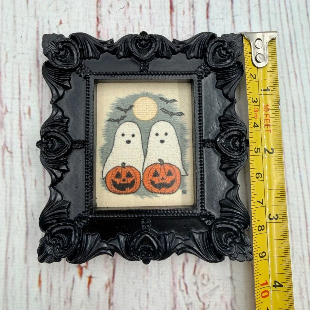 Halloween Ghost Pumpkin Decoupage Art Ornate Black Gothic Resin Frame